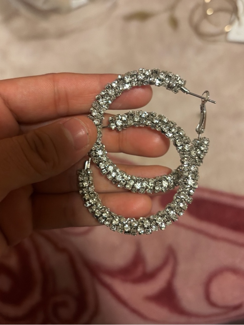 Crystal-Embellished Hoop Earrings in Silver